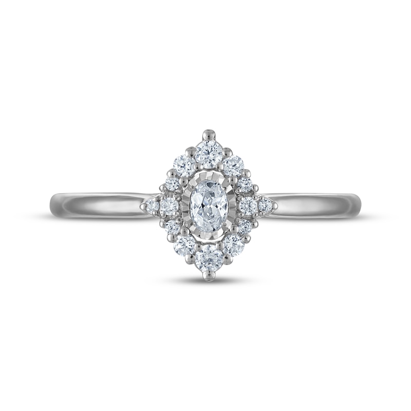 Main Image 3 of Now + Forever Oval-Cut Diamond Starburst Halo Engagement Ring 1/4 ct tw 14K White Gold