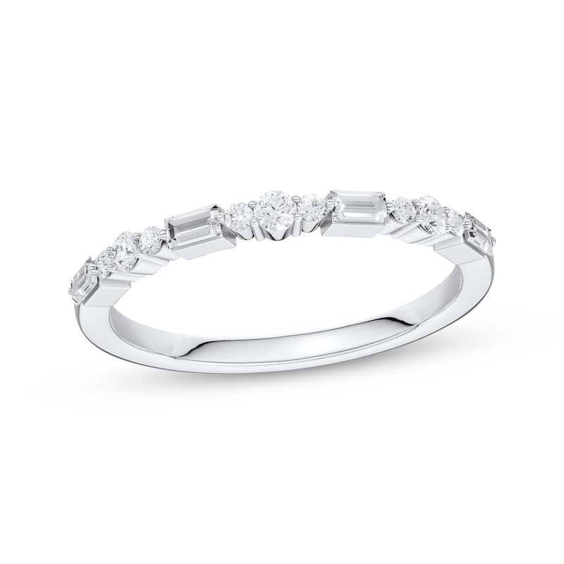 Main Image 1 of Now + Forever Lab-Grown Diamonds Baguette & Round-Cut Anniversary Ring 1/4 ct tw 14K White Gold