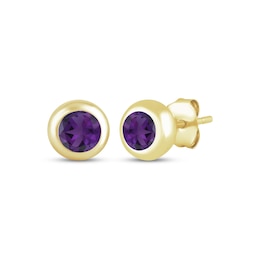 STUDIO BY KAY Amethyst Bezel-Set Solitaire Stud Earrings 24K Yellow Gold Vermeil Sterling Silver