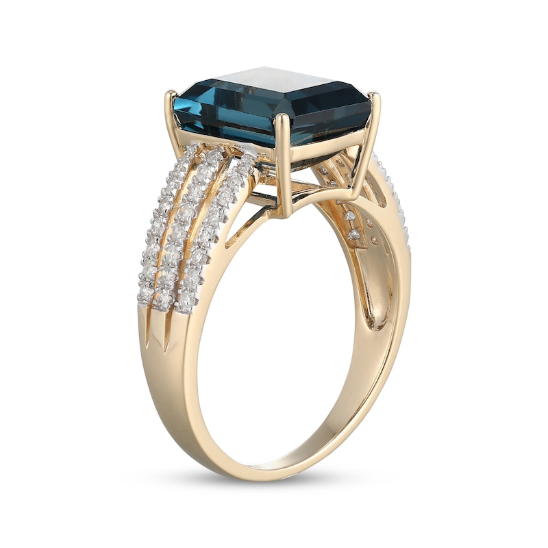 Main Image 2 of Emerald-Cut London Blue Topaz & Diamond Ring 1/3 ct tw 10K Yellow Gold