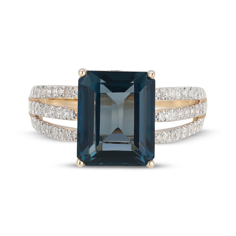 Main Image 3 of Emerald-Cut London Blue Topaz & Diamond Ring 1/3 ct tw 10K Yellow Gold