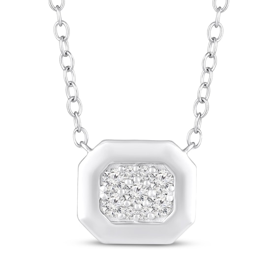 STUDIO BY KAY Multi-Diamond Octagon Frame Necklace 1/6 ct tw Sterling Silver 18"