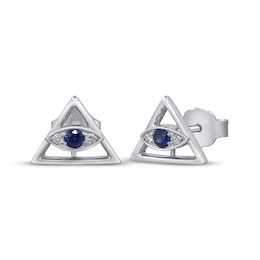 Blue Sapphire & Diamond Accent Eye of Providence Stud Earrings 1/20 ct tw Sterling Silver
