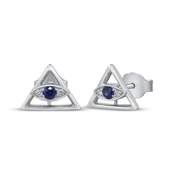 Blue Sapphire & Diamond Accent Eye of Providence Stud Earrings 1/20 ct tw Sterling Silver