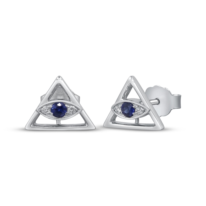 Main Image 1 of Blue Sapphire & Diamond Accent Eye of Providence Stud Earrings 1/20 ct tw Sterling Silver