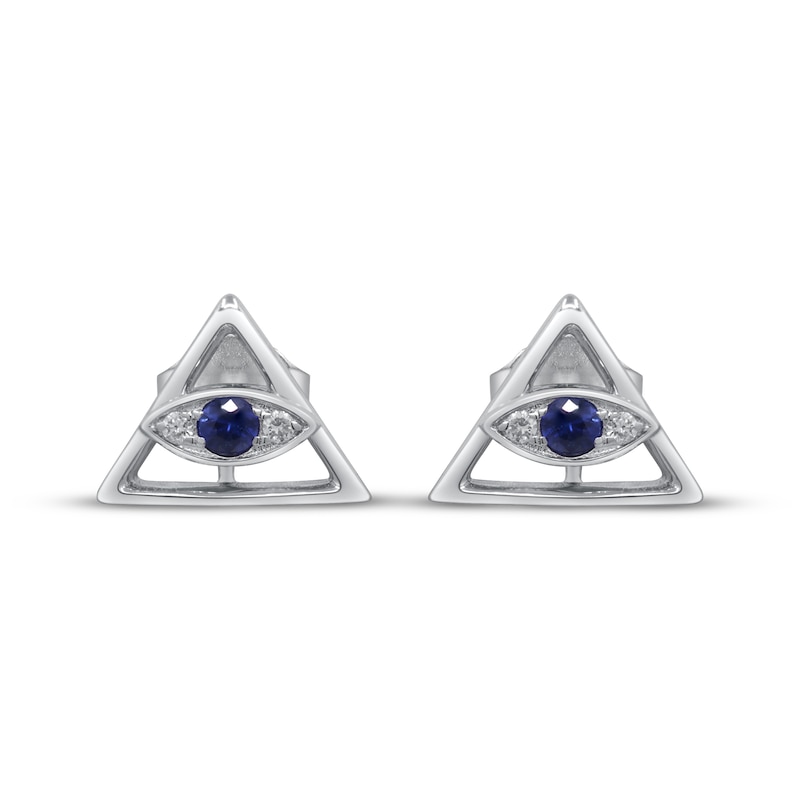 Main Image 2 of Blue Sapphire & Diamond Accent Eye of Providence Stud Earrings 1/20 ct tw Sterling Silver