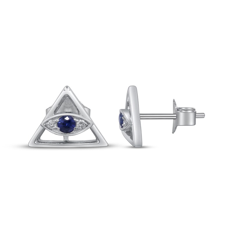 Main Image 3 of Blue Sapphire & Diamond Accent Eye of Providence Stud Earrings 1/20 ct tw Sterling Silver