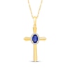 Thumbnail Image 1 of Oval-Cut Blue Lab-Created Sapphire & White Lab-Created Sapphire Cross Necklace 24K Yellow Gold Vermeil Sterling Silver 18"