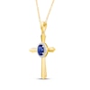 Thumbnail Image 2 of Oval-Cut Blue Lab-Created Sapphire & White Lab-Created Sapphire Cross Necklace 24K Yellow Gold Vermeil Sterling Silver 18"