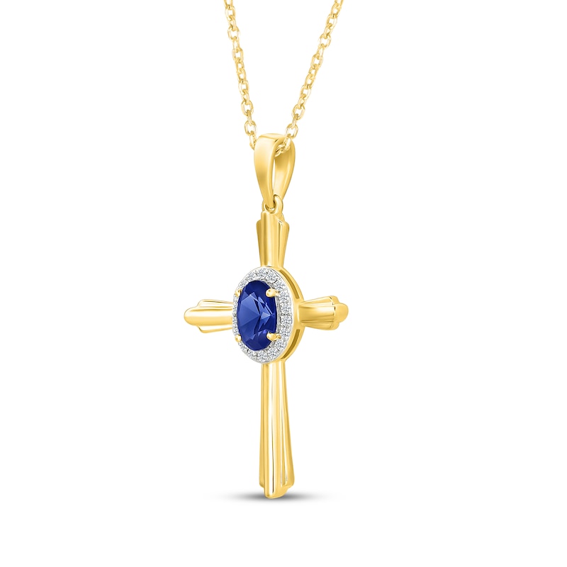 Main Image 2 of Oval-Cut Blue Lab-Created Sapphire & White Lab-Created Sapphire Cross Necklace 24K Yellow Gold Vermeil Sterling Silver 18"