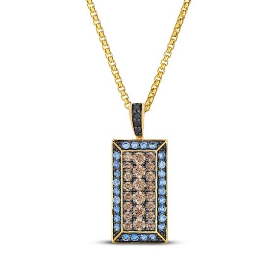 Le Vian Men's Diamond & Blue Sapphire Necklace 1-3/8 ct tw 14K Honey Gold 22"