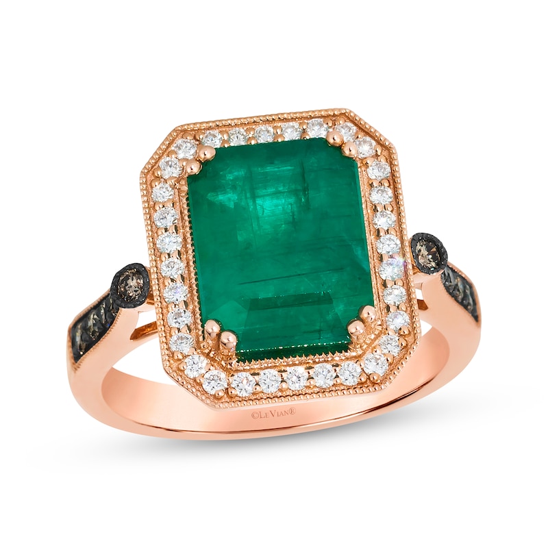 Main Image 1 of Le Vian Emerald-Cut Emerald Ring 3/8 ct tw Diamonds 14K Strawberry Gold