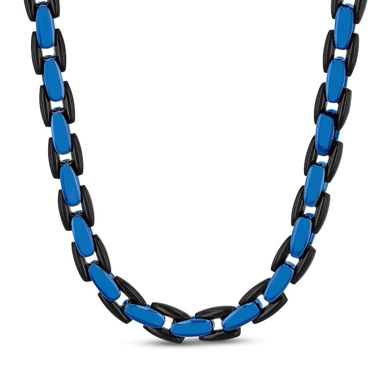 Main Image 2 of 6mm Rounded H-Link Chain Necklace & Bracelet Set Black & Blue Ion-Plated Stainless Steel