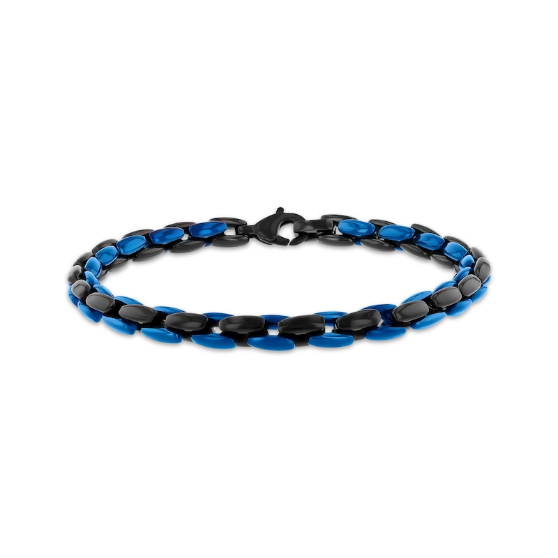 Main Image 3 of 6mm Rounded H-Link Chain Necklace & Bracelet Set Black & Blue Ion-Plated Stainless Steel
