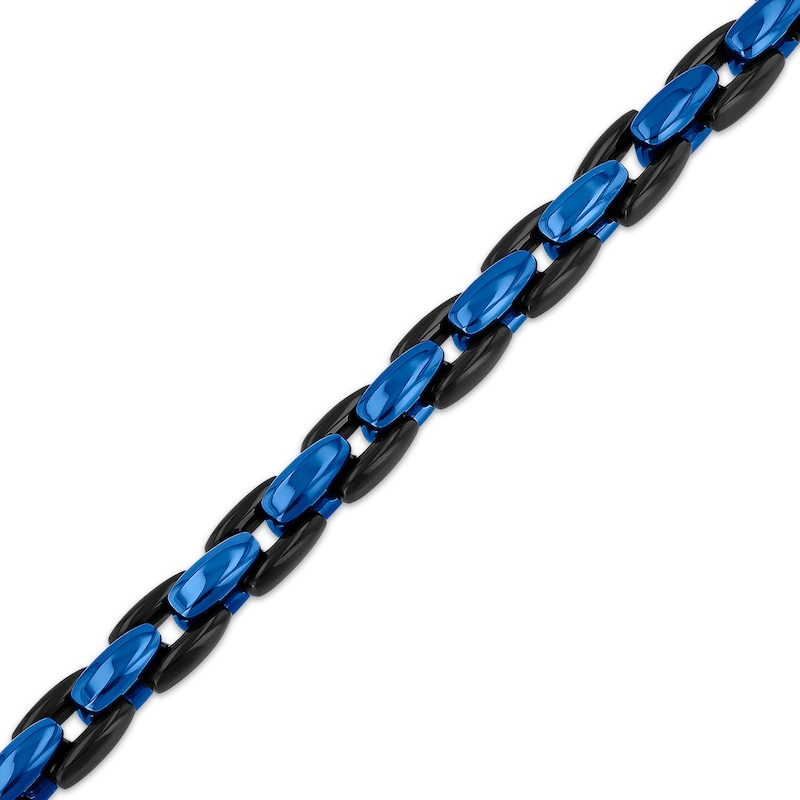 Main Image 4 of 6mm Rounded H-Link Chain Necklace & Bracelet Set Black & Blue Ion-Plated Stainless Steel