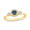 Thumbnail Image 1 of American Blue Sapphire & Diamond Halo Ring 1/8 ctw tw 10K Yellow Gold