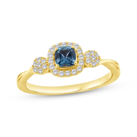 American Blue Sapphire & Diamond Halo Ring 1/8 ctw tw 10K Yellow Gold