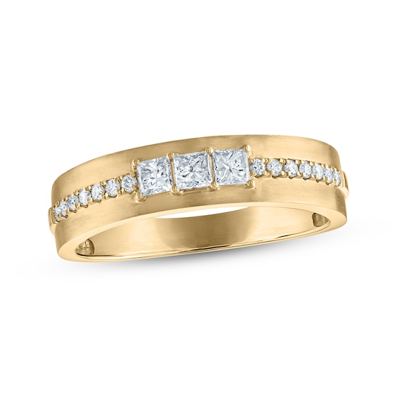 Now + Forever Men's Square-Cut Diamond Three-Stone Wedding Band 1/2 ct tw 10K Yellow Gold