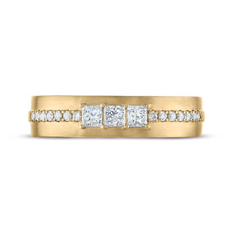 Main Image 3 of Now + Forever Men's Square-Cut Diamond Three-Stone Wedding Band 1/2 ct tw 10K Yellow Gold