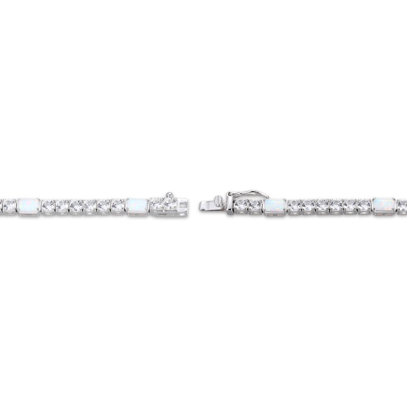 Main Image 3 of Emerald-Cut Lab-Created Opal & White Lab-Created Sapphire Station Bracelet Sterling Silver 7.25"