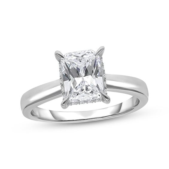 Now + Forever Lab-Grown Diamonds Radiant-Cut Solitaire Hidden Halo Engagement Ring 3-1/8 ct tw 14K White Gold (F/VS2)