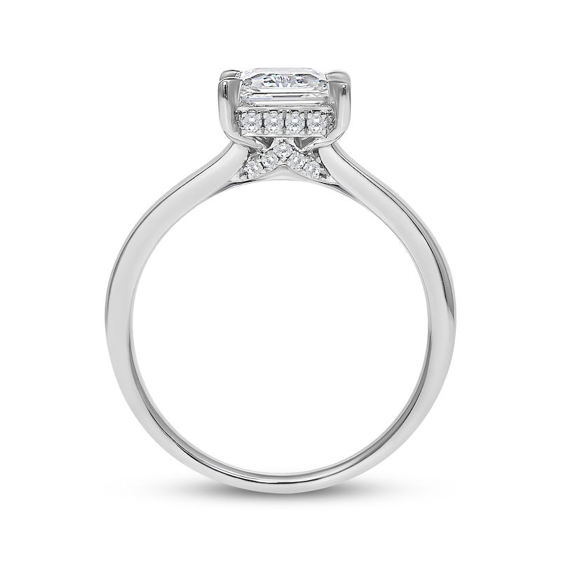 Main Image 2 of Now + Forever Lab-Grown Diamonds Radiant-Cut Solitaire Hidden Halo Engagement Ring 3-1/8 ct tw 14K White Gold (F/VS2)