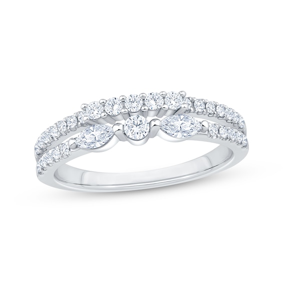 Now + Forever Round & Marquise-Cut Diamond Two-Row Anniversary Ring 1/2 ct tw 10K White Gold