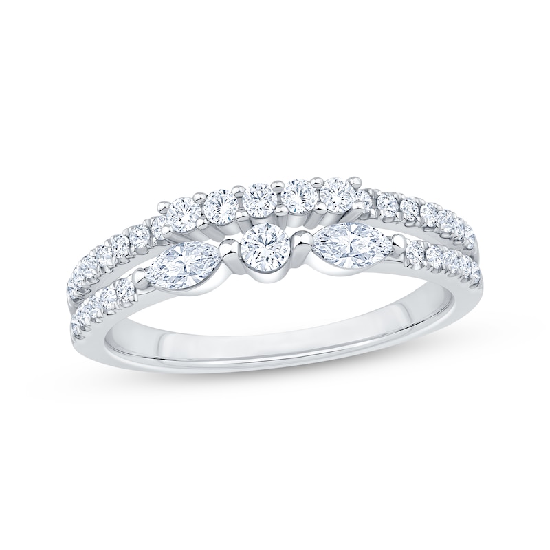 Main Image 1 of Now + Forever Round & Marquise-Cut Diamond Two-Row Anniversary Ring 1/2 ct tw 10K White Gold