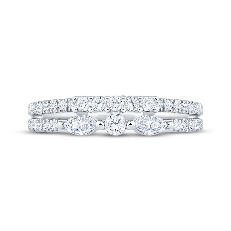 Main Image 3 of Now + Forever Round & Marquise-Cut Diamond Two-Row Anniversary Ring 1/2 ct tw 10K White Gold