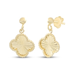 Italian Brilliance Diamond-Cut Clover Dangle Earrings 14K Yellow Gold