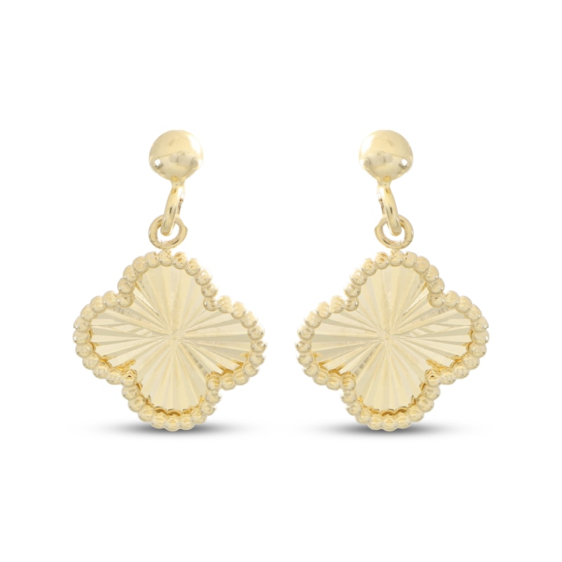 Main Image 2 of Italian Brilliance Diamond-Cut Clover Dangle Earrings 14K Yellow Gold