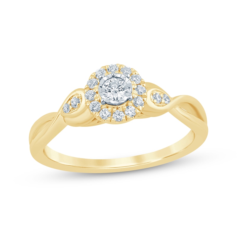 Main Image 1 of Now + Forever Round-Cut Diamond Halo Engagement Ring 1/4 ct tw 14K Yellow Gold