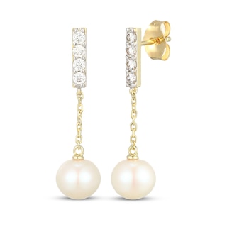 KAY Lab-Grown Diamonds Cultured Pearl Drop Earrings 1/4 ct tw 10K Yellow Gold