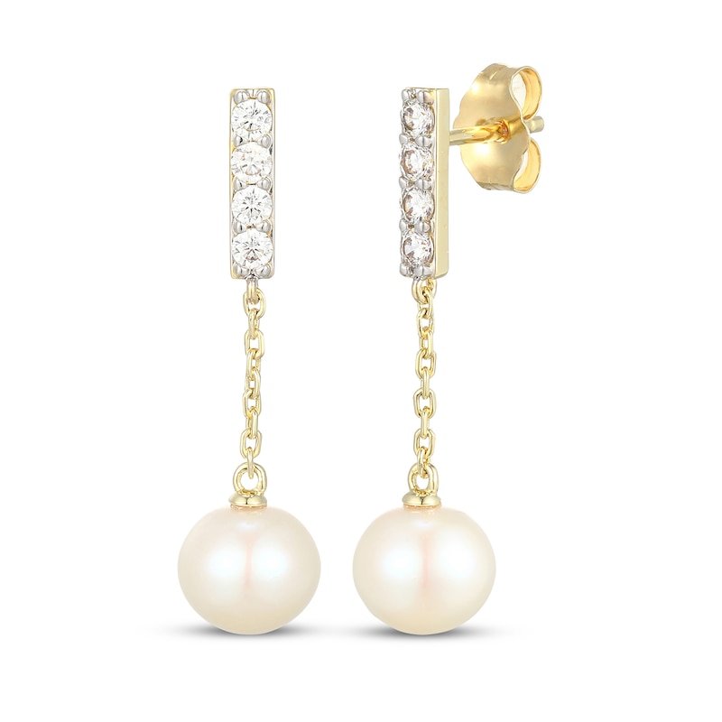 Main Image 1 of KAY Lab-Grown Diamonds Cultured Pearl Drop Earrings 1/4 ct tw 10K Yellow Gold