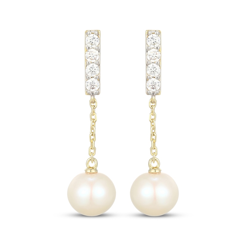 Main Image 2 of KAY Lab-Grown Diamonds Cultured Pearl Drop Earrings 1/4 ct tw 10K Yellow Gold