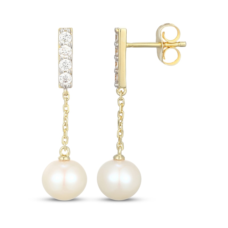 Main Image 3 of KAY Lab-Grown Diamonds Cultured Pearl Drop Earrings 1/4 ct tw 10K Yellow Gold
