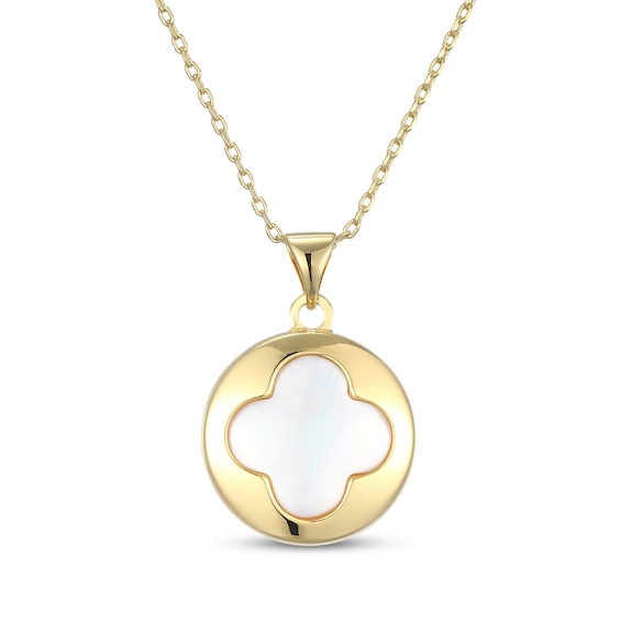 STUDIO BY KAY Mother-of-Pearl Clover Puff Disc Necklace 24K Yellow Gold Vermeil Sterling Silver 18"