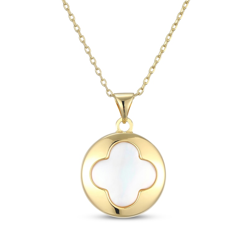 Main Image 1 of STUDIO BY KAY Mother-of-Pearl Clover Puff Disc Necklace 24K Yellow Gold Vermeil Sterling Silver 18"