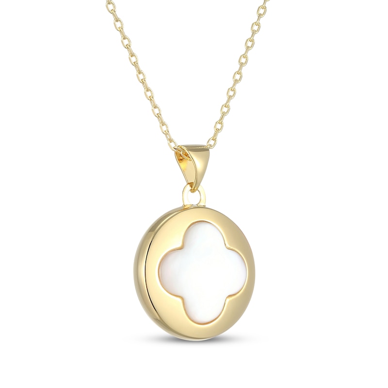 Main Image 2 of STUDIO BY KAY Mother-of-Pearl Clover Puff Disc Necklace 24K Yellow Gold Vermeil Sterling Silver 18"