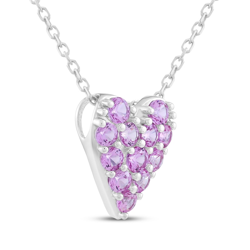 Main Image 2 of Pink Lab-Created Sapphire Pavé Heart Necklace Sterling Silver 18"