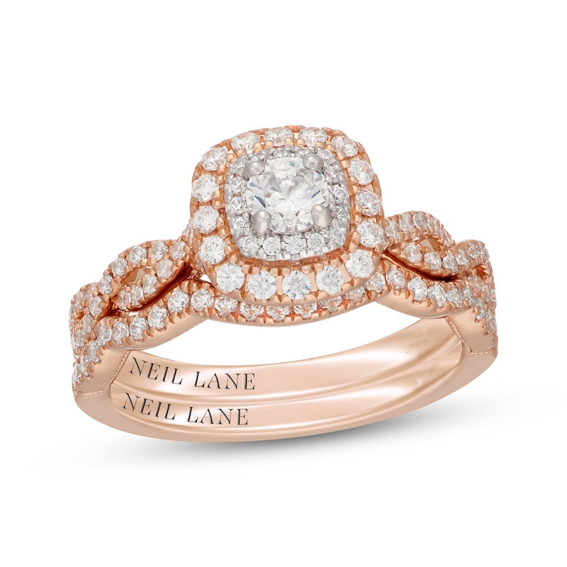 Main Image 1 of Neil Lane Round-Cut Diamond Double Halo Bridal Set 7/8 ct tw 14K Two-Tone Gold