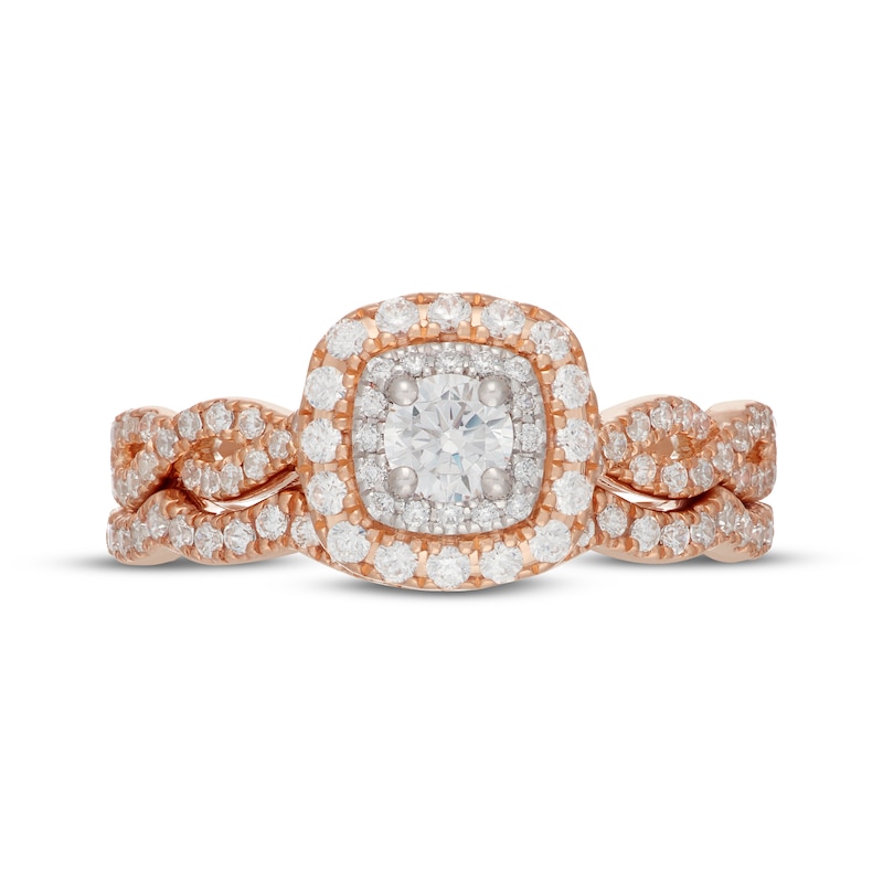 Main Image 3 of Neil Lane Round-Cut Diamond Double Halo Bridal Set 7/8 ct tw 14K Two-Tone Gold