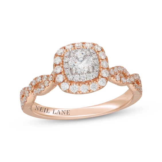 Neil Lane Round-Cut Diamond Double Halo Engagement Ring 5/8 ct tw 14K Two-Tone Gold