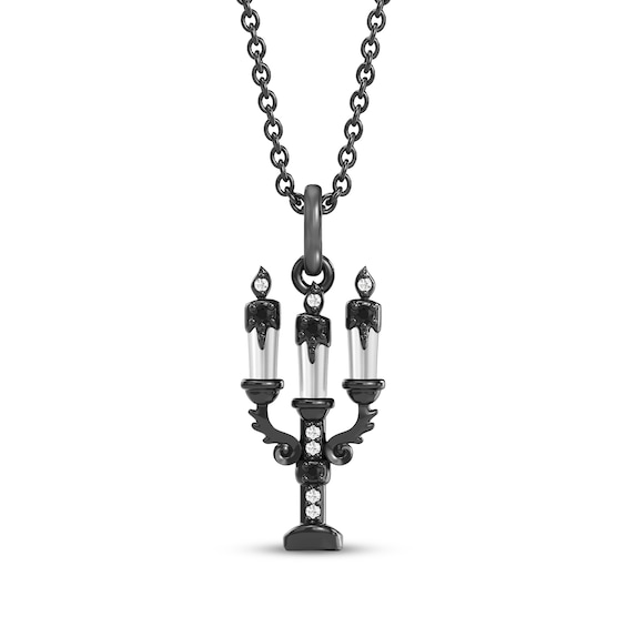 Disney Treasures Haunted Mansion Diamond Candelabra Necklace 1/20 ct tw Black Rhodium-Plated Sterling Silver 19"