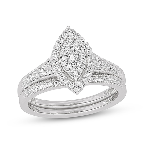 Now + Forever Round-Cut Multi-Diamond Center Marquise-Frame Bridal Set 1/2 ct tw 10K White Gold