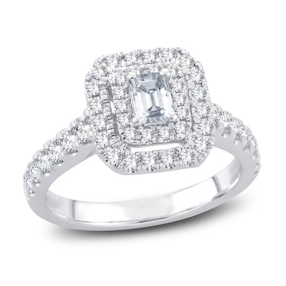Now + Forever Diamond Engagement Ring 1 ct tw Emerald & Round-cut 14K White Gold