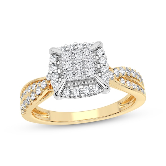 Now + Forever Multi-Diamond Center Engagement Ring 3/8 ct tw Princess & Round-cut 10K Yellow Gold