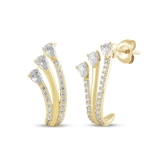 Pear-Shaped Lab-Grown Diamond Three-Row Curve Earrings 1 ct tw 10K Yellow Gold