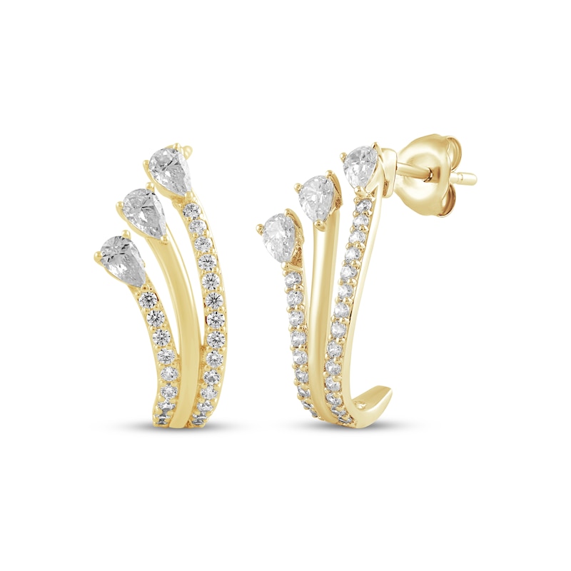 Main Image 1 of Pear-Shaped Lab-Grown Diamond Three-Row Curve Earrings 1 ct tw 10K Yellow Gold