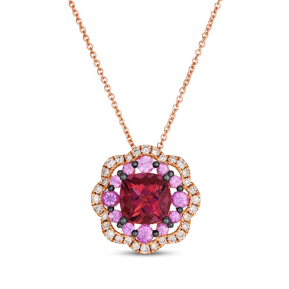 Le Vian Cushion-Cut Pink Tourmaline & Pink Sapphire Necklace 1/5 ct tw Diamonds 14K Strawberry Gold 20"